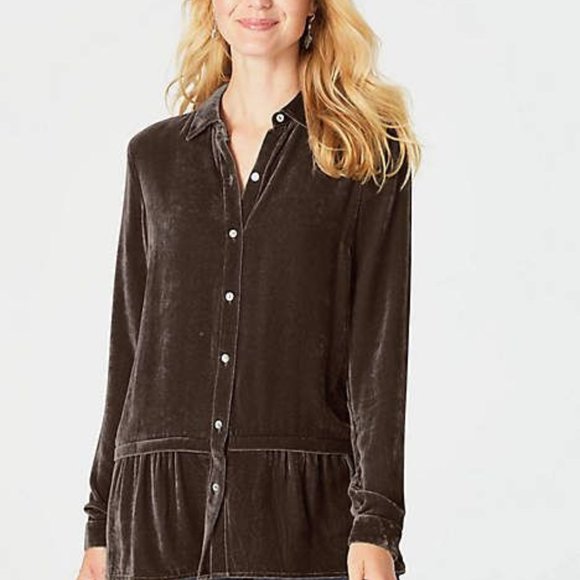 Nwt Jjill Velvet Button Front Peplum 
